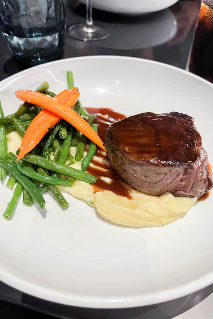 Filet mignon entree at Space 220 restaurant in Epcot