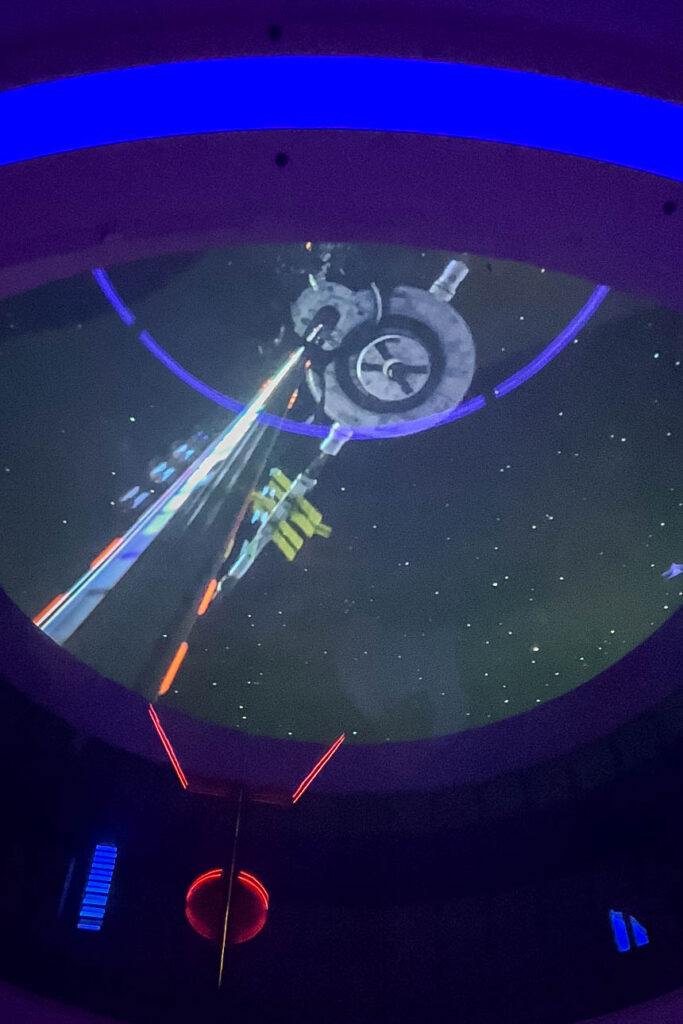 Elevator ride into fictional space as a part of Space 220's immersive experience at Epcot
