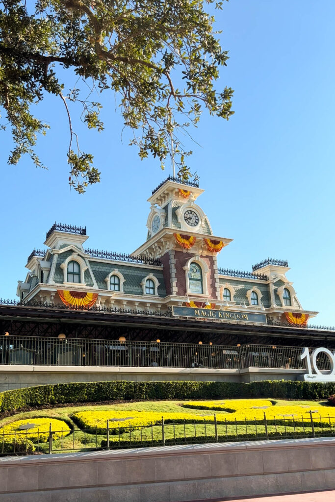Halloween decorations at the entrance of Magic Kingdom