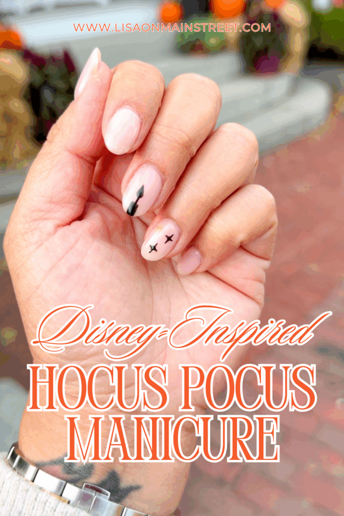 Add some Disney flair to your next manicure with this Hocus Pocus inspired nails look! A neutral base, golden stars, and a black candle make this design perfect for Halloween — or any day you want a little Disney magic.